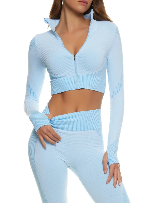 Daisy Seamless Textured Knit Zip Front Track Jacket