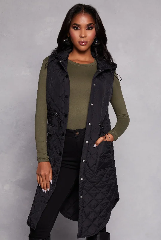 Hooded Long Quilted Vest