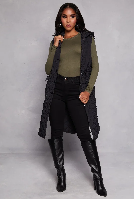 Hooded Long Quilted Vest