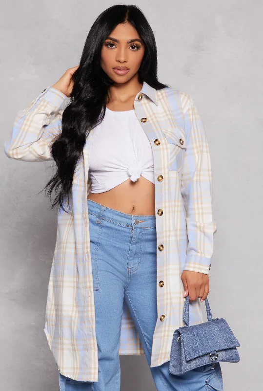 Plaid Flannel Button Front Shacket