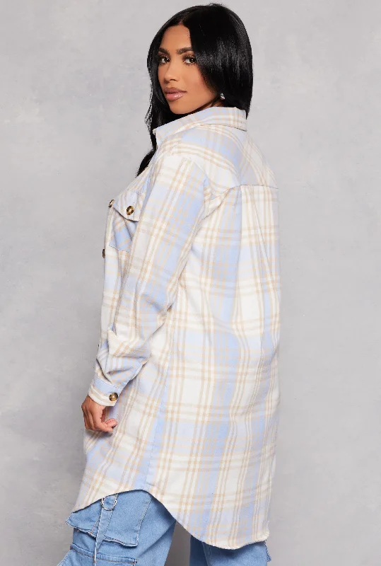 Plaid Flannel Button Front Shacket