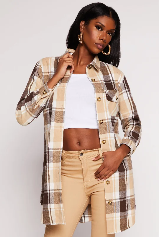 Plaid Flannel Button Front Shacket