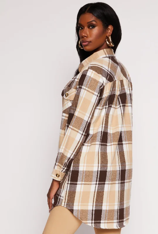 Plaid Flannel Button Front Shacket