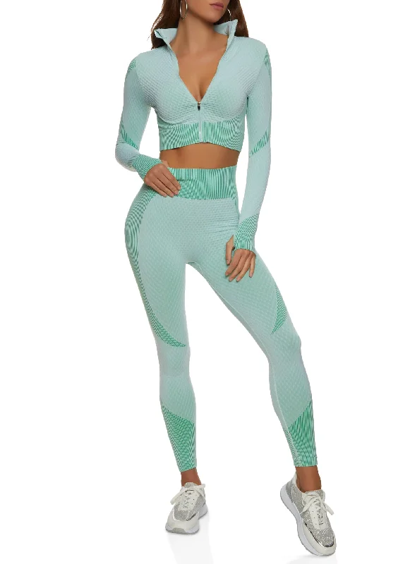 Daisy Seamless Textured Knit Zip Front Track Jacket