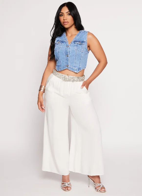 WAX Denim Button Front Cropped Vest