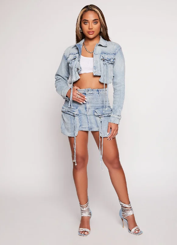 Fringe Cargo Pocket Denim Jacket