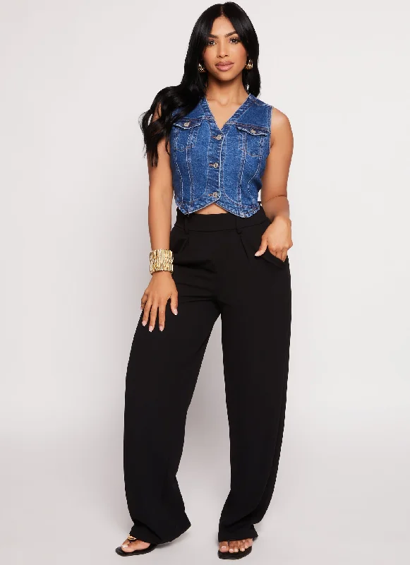 WAX Denim Button Front Cropped Vest