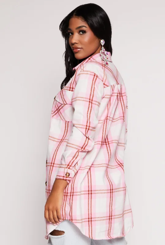 Plaid Flannel Button Front Shacket