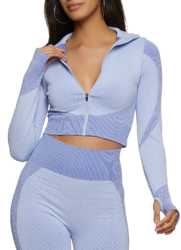 Daisy Seamless Textured Knit Zip Front Track Jacket