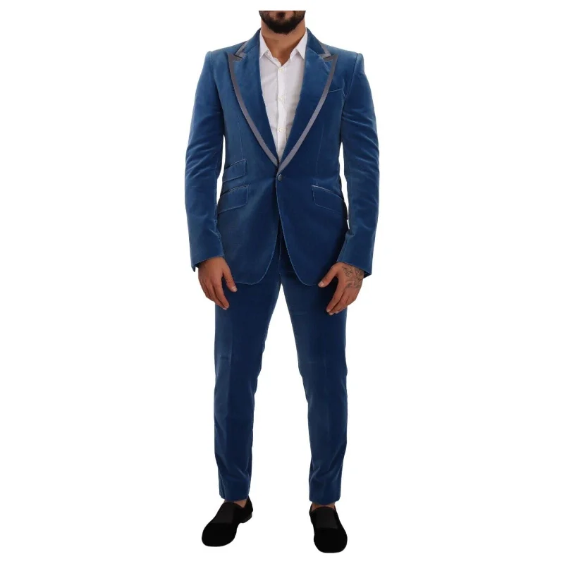 Dolce & Gabbana Elegant Velvet Blue Slim Fit Suit