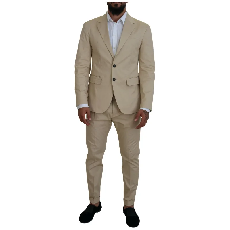 Dsquared² Beige Cotton Single Breasted 2 Piece CIPRO Suit